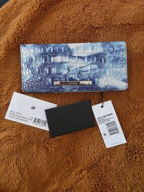 Brahmin Ady Wallet Chambray Melbourne Blue White Croc Leather NWT
